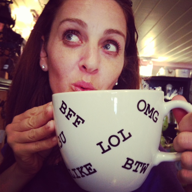 Having fun with the coolest coffee cup ever that I found in one of the many cute little boutiques in Collingwood.