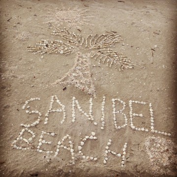 Beach art with shells found on the beaches of Sanibel.