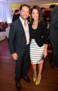 Jason Priestley and Tatiana Maslany. Stand Up 2 Cancer Toronto. Photo Credit: Ryan Emberley/AP Images