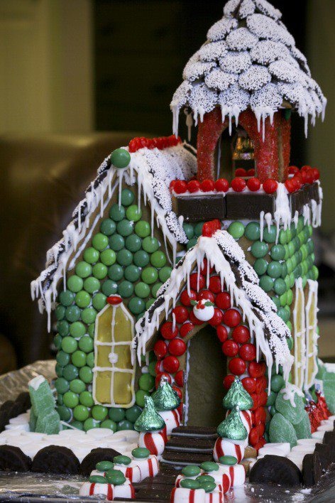 covered in candy gingerbread house