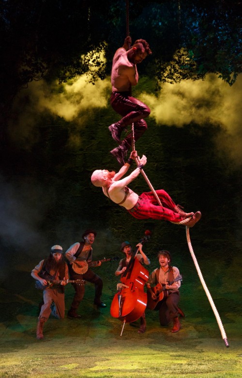 Zachary Eisenstat, Jeremy Crawford (forefront), Parsonsfield (background) in The Heart of Robin Hood. ©2014, Joan Marcus