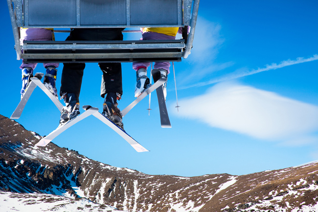 family skiing