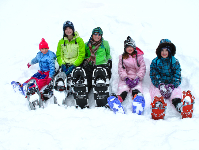 family snowshoeing