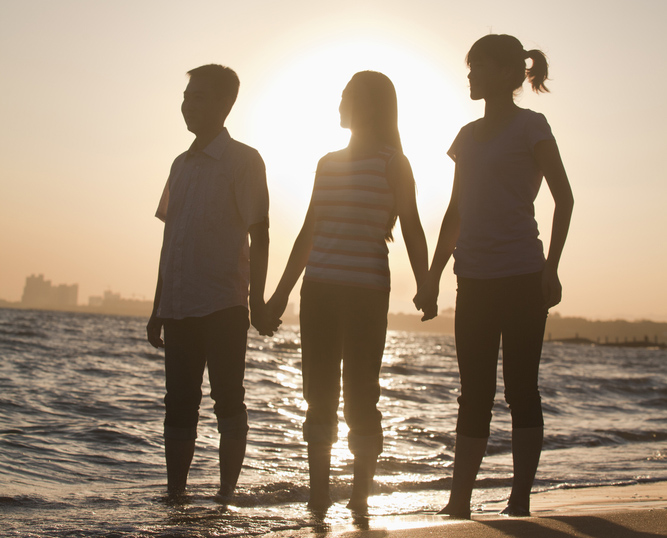 family on beach