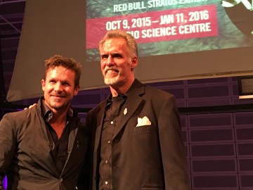 Felix Baumgartner (the man who jumped from the edge of space to earth) and Art Thompson at the new Red Bull Stratos Exhibition. Ontario Science Centre, October 13, 2016. 