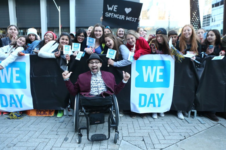 ME to WE motivational speaker, Free The Children ambassador and author, Spencer West, arrives on the WE Day Toronto Red Carpet outside of the Air Canada Centre on October 1, 2015. Photo Credit: Chris Young/Canadian Press